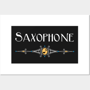 Saxophone White Text Decorative Line Posters and Art